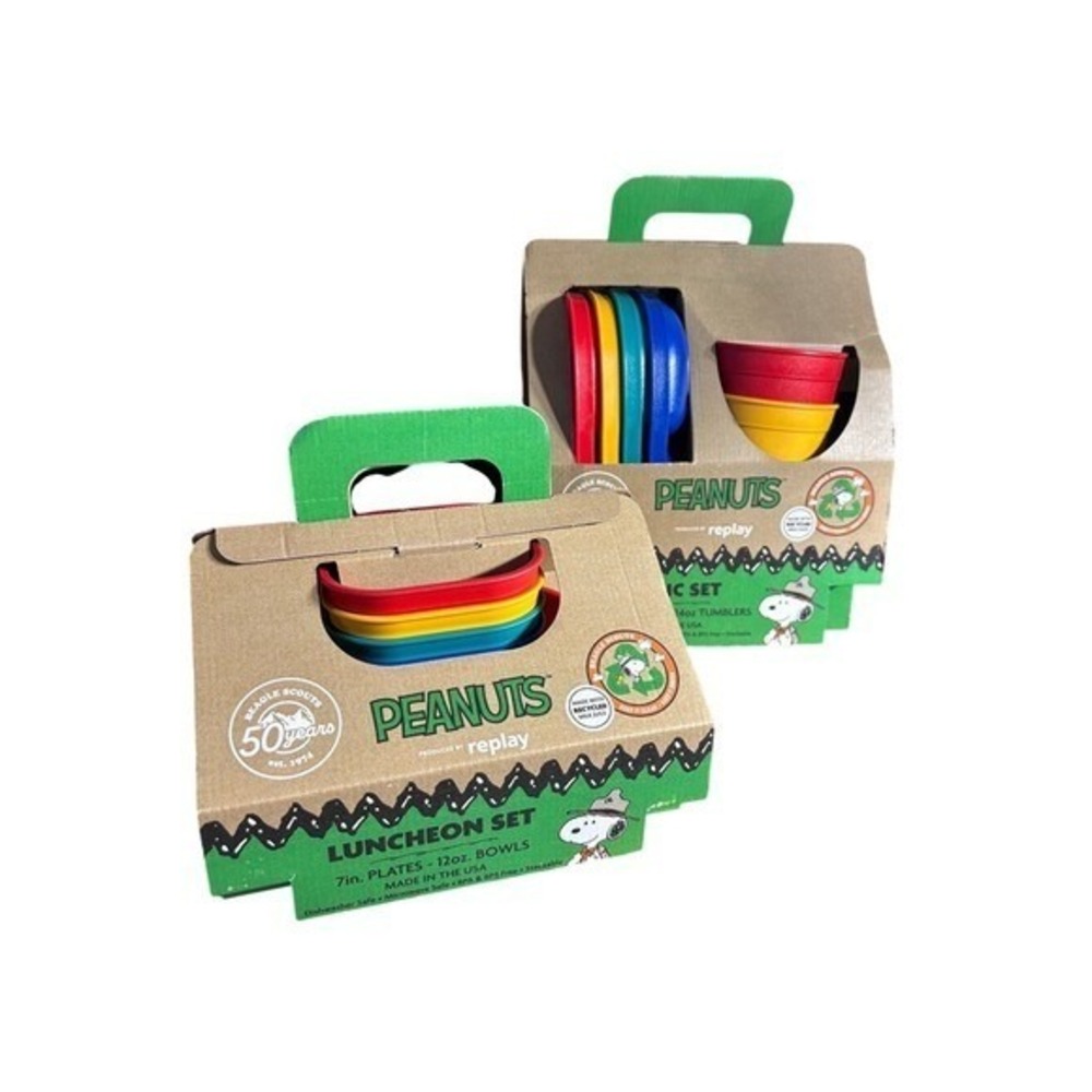 Peanuts Replay Picnic Kids Set: (4) Trays Cups Bowls Plates Outdoor Summer NEW